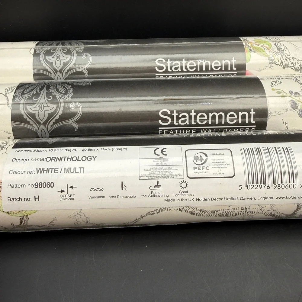 Holden Decor Statement Ornithology White/Multi Wallpaper 4 Rolls Bird Nature